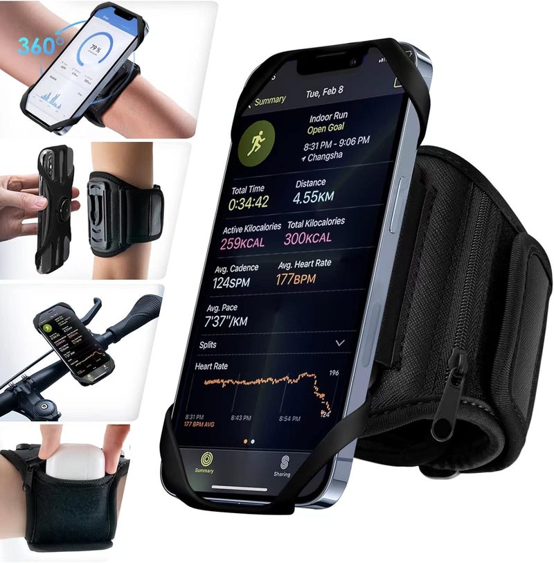 Cikyner Running Armband, 3 in 1 360° Rotatable & Detachable Sports/Bicycle Phone Holder for 4.5-7'' Smartphones, Ideal for Gym, Jogging, Hiking - Image 1